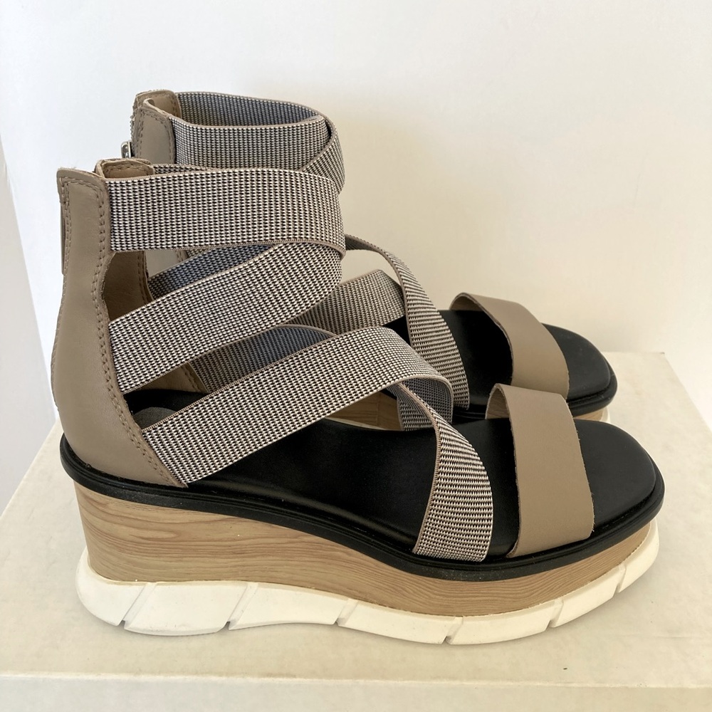 Stylish Beige and Black Wedge Sandals